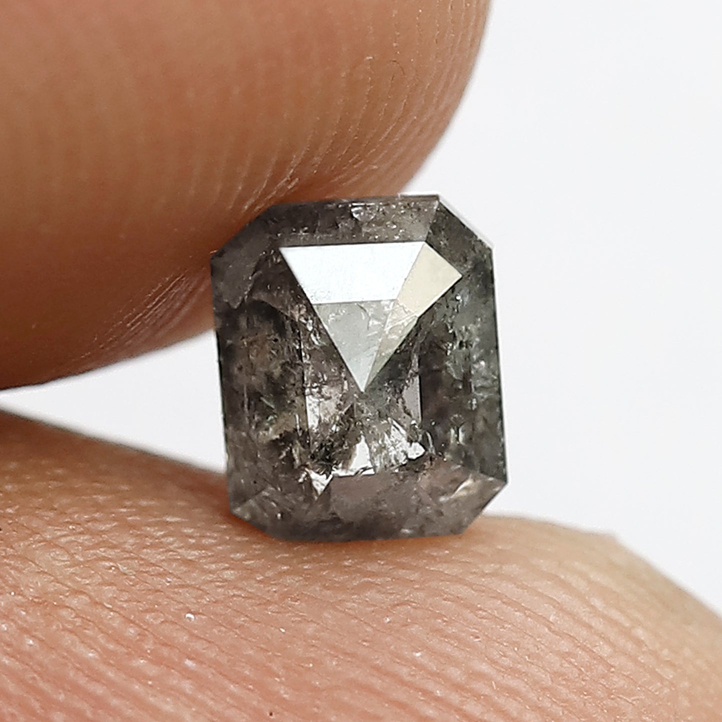 1.01 CT Emerald Shape Diamond Grey Black Color Diamond Loose Natural Conflict Free Salt and Pepper Diamond Bespoke Design Wedding Ring