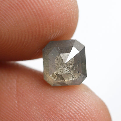 1.87 CT Asscher cut Salt and Pepper Loose Diamond, 6.70 x 6.40 mm Natural Grayish Diamond