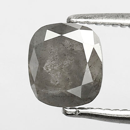 0.99 CT Cushion Cut Loose Conflict Free Diamond, Natural Salt and Pepper Diamond, 5.70 x 6.30 MM Ethical Diamond