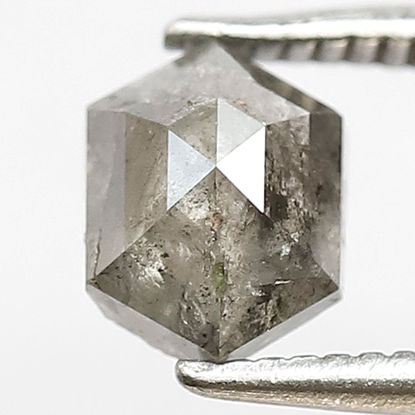 0.94 CT HEXAGON Shape Natural loose diamond Grey Black color back polished Diamond 6 mm salt and pepper Diamond custom Wedding ring
