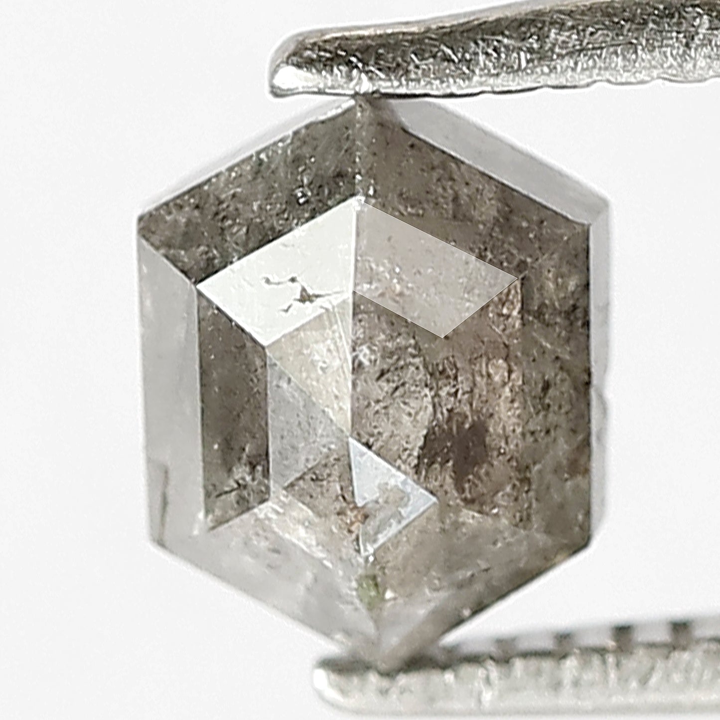 0.94 CT HEXAGON Shape Natural loose diamond Grey Black color back polished Diamond 6 mm salt and pepper Diamond custom Wedding ring