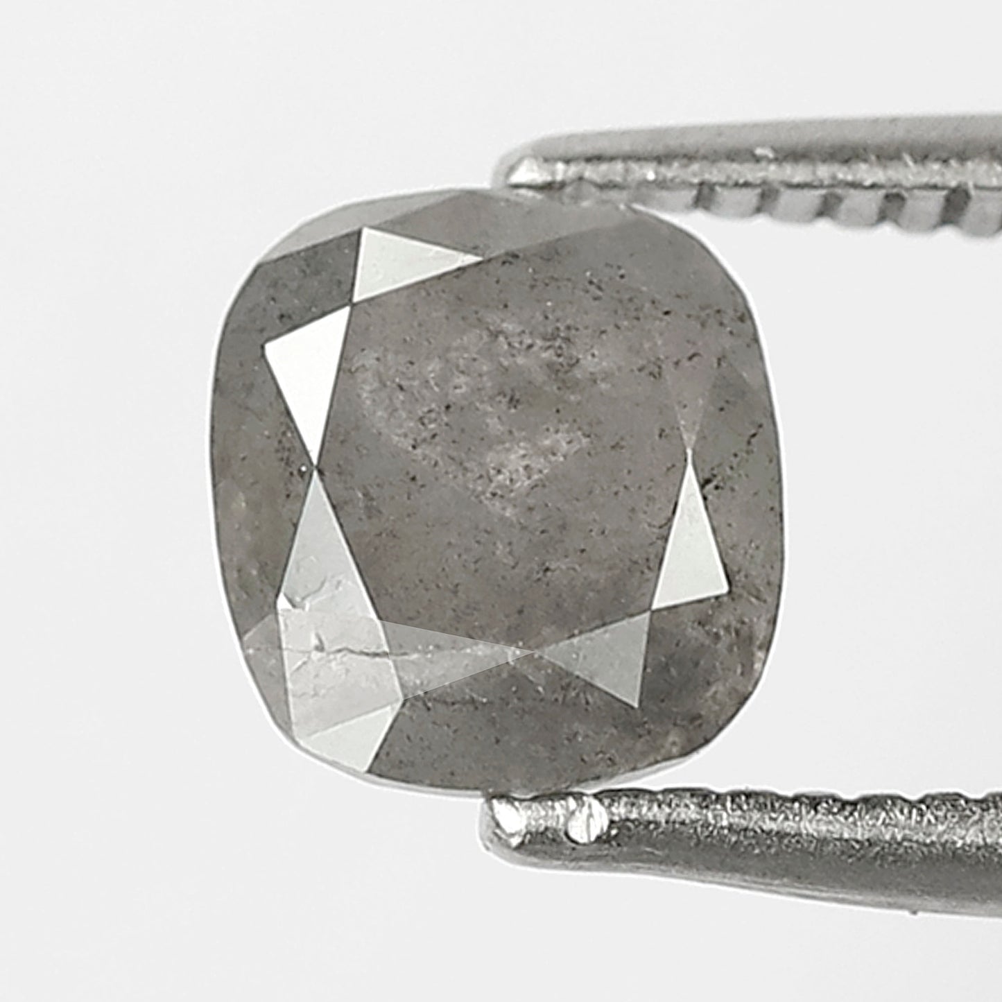 0.99 CT Cushion Cut Loose Conflict Free Diamond, Natural Salt and Pepper Diamond, 5.70 x 6.30 MM Ethical Diamond