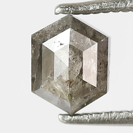 0.94 CT HEXAGON Shape Natural loose diamond Grey Black color back polished Diamond 6 mm salt and pepper Diamond custom Wedding ring