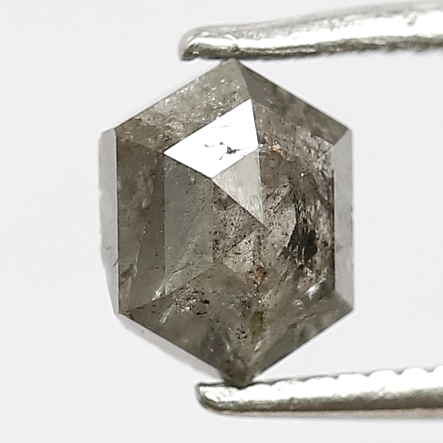 0.94 CT HEXAGON Shape Natural loose diamond Grey Black color back polished Diamond 6 mm salt and pepper Diamond custom Wedding ring