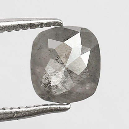 0.99 CT Cushion Cut Loose Conflict Free Diamond, Natural Salt and Pepper Diamond, 5.70 x 6.30 MM Ethical Diamond
