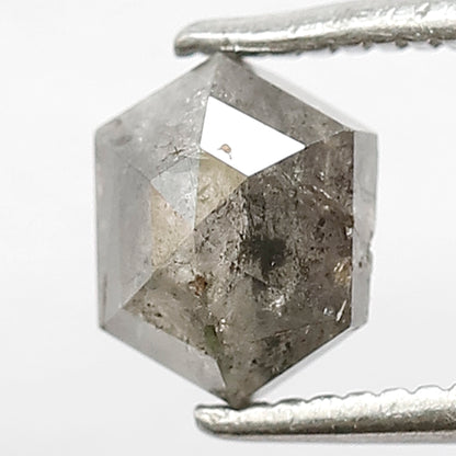 0.94 CT HEXAGON Shape Natural loose diamond Grey Black color back polished Diamond 6 mm salt and pepper Diamond custom Wedding ring
