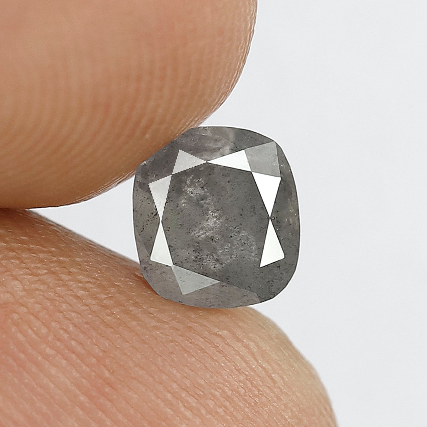 0.99 CT Cushion Cut Loose Conflict Free Diamond, Natural Salt and Pepper Diamond, 5.70 x 6.30 MM Ethical Diamond