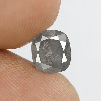 0.99 CT Cushion Cut Loose Conflict Free Diamond, Natural Salt and Pepper Diamond, 5.70 x 6.30 MM Ethical Diamond