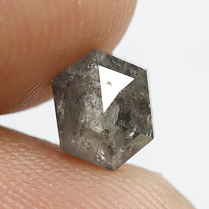 0.94 CT HEXAGON Shape Natural loose diamond Grey Black color back polished Diamond 6 mm salt and pepper Diamond custom Wedding ring