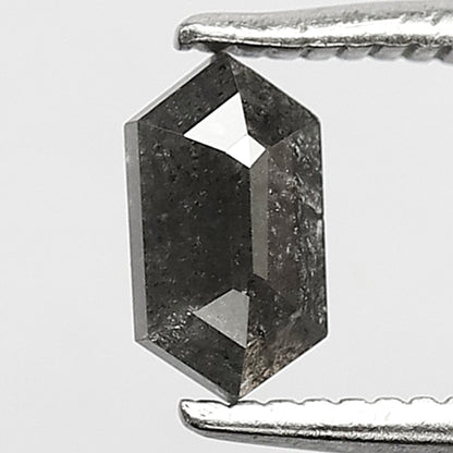 0.44 CT Elongated Hexagon Salt and Pepper Diamond, Natural Gray Black Loose Ethical Diamond for Birthday Ring Gift