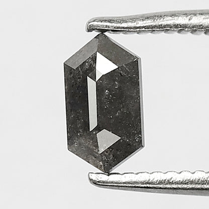 0.44 CT Elongated Hexagon Salt and Pepper Diamond, Natural Gray Black Loose Ethical Diamond for Birthday Ring Gift