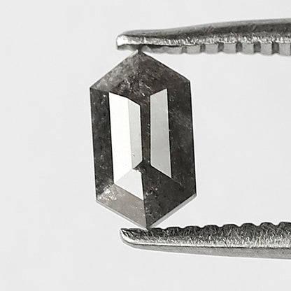 0.44 CT Elongated Hexagon Salt and Pepper Diamond, Natural Gray Black Loose Ethical Diamond for Birthday Ring Gift