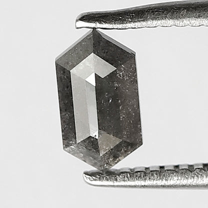 0.44 CT Elongated Hexagon Salt and Pepper Diamond, Natural Gray Black Loose Ethical Diamond for Birthday Ring Gift