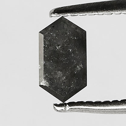 0.44 CT Elongated Hexagon Salt and Pepper Diamond, Natural Gray Black Loose Ethical Diamond for Birthday Ring Gift