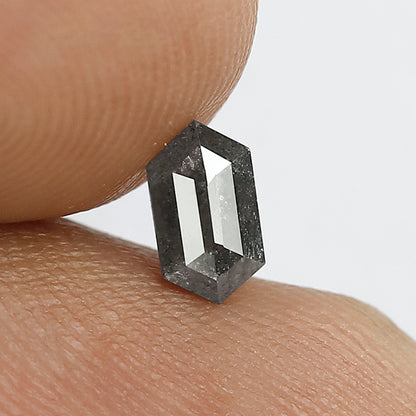0.44 CT Elongated Hexagon Salt and Pepper Diamond, Natural Gray Black Loose Ethical Diamond for Birthday Ring Gift
