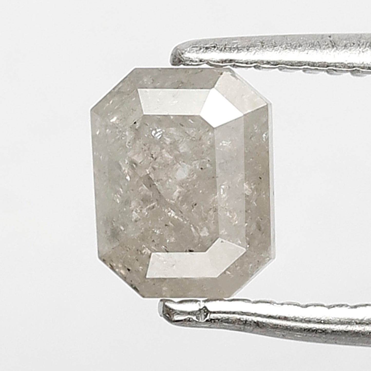 0.77 CT Loose Salt and Pepper Diamond, Emerald Cut Misty White Natural Diamond for Engagement Ring