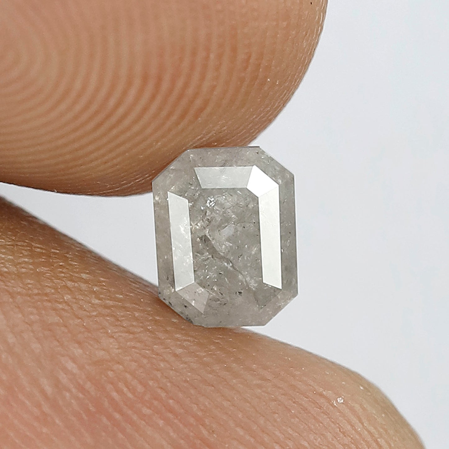 0.77 CT Loose Salt and Pepper Diamond, Emerald Cut Misty White Natural Diamond for Engagement Ring