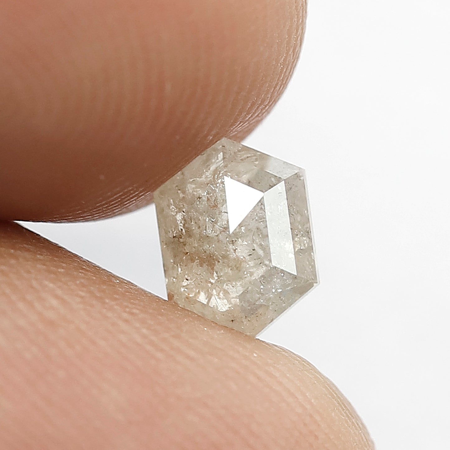 0.91 CT Hexagon Shape Natural Loose Salt and Pepper Diamond,6 mm hexagon Cut Diamond, Misty White Color unique Diamond for Making fancy ring