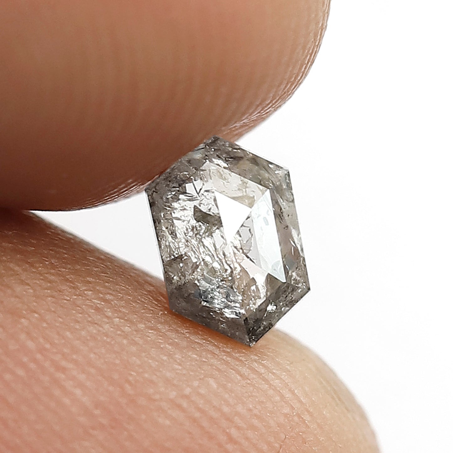 0.77 CT Hexagon Shape Natural Loose Diamond, 6mm hexagon Diamond, Grey Black color salt and pepper Diamond making wedding ring and ornaments