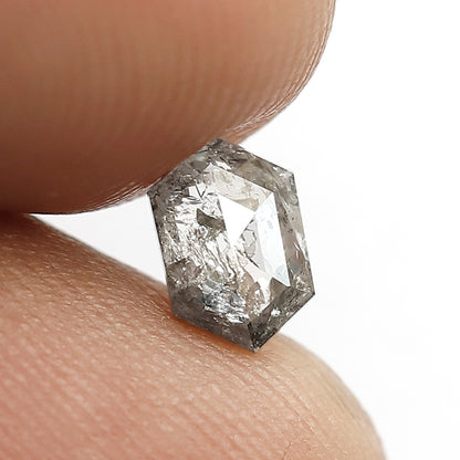 0.77 CT Hexagon Shape Natural Loose Diamond, 6mm hexagon Diamond, Grey Black color salt and pepper Diamond making wedding ring and ornaments