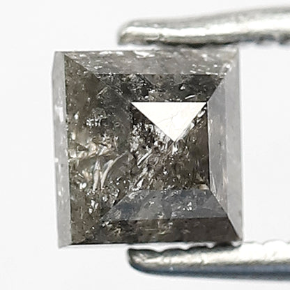 0.85 CT Square Shape Natural Loose Diamond , 5 mm perfect cut Diamond, Grey Black color salt and pepper Diamond for making unique jewelery