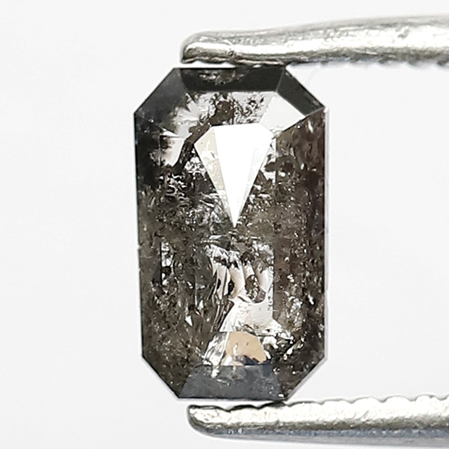 0.86 CT EMERALD Shape Natural loose Diamond 7 mm Emerald  Diamond, Grey Black color salt and pepper perfect cut polished Diamond for rings