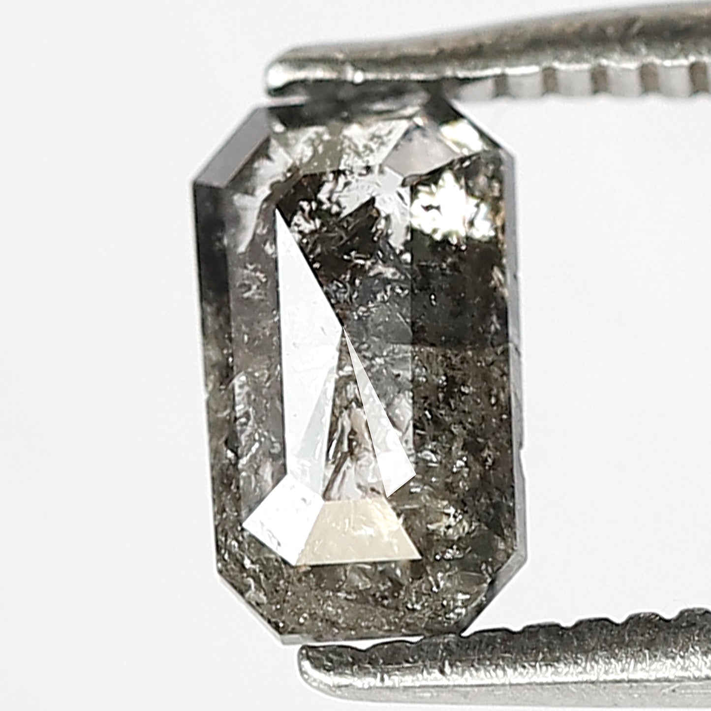 0.86 CT EMERALD Shape Natural loose Diamond 7 mm Emerald  Diamond, Grey Black color salt and pepper perfect cut polished Diamond for rings