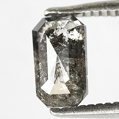 0.86 CT EMERALD Shape Natural loose Diamond 7 mm Emerald  Diamond, Grey Black color salt and pepper perfect cut polished Diamond for rings