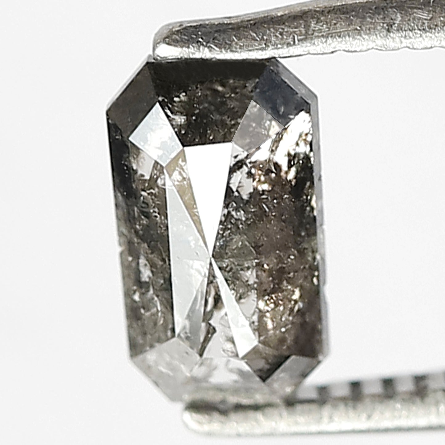 0.86 CT EMERALD Shape Natural loose Diamond 7 mm Emerald  Diamond, Grey Black color salt and pepper perfect cut polished Diamond for rings