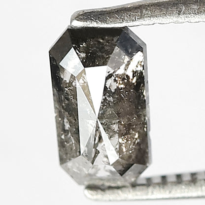 0.86 CT EMERALD Shape Natural loose Diamond 7 mm Emerald  Diamond, Grey Black color salt and pepper perfect cut polished Diamond for rings