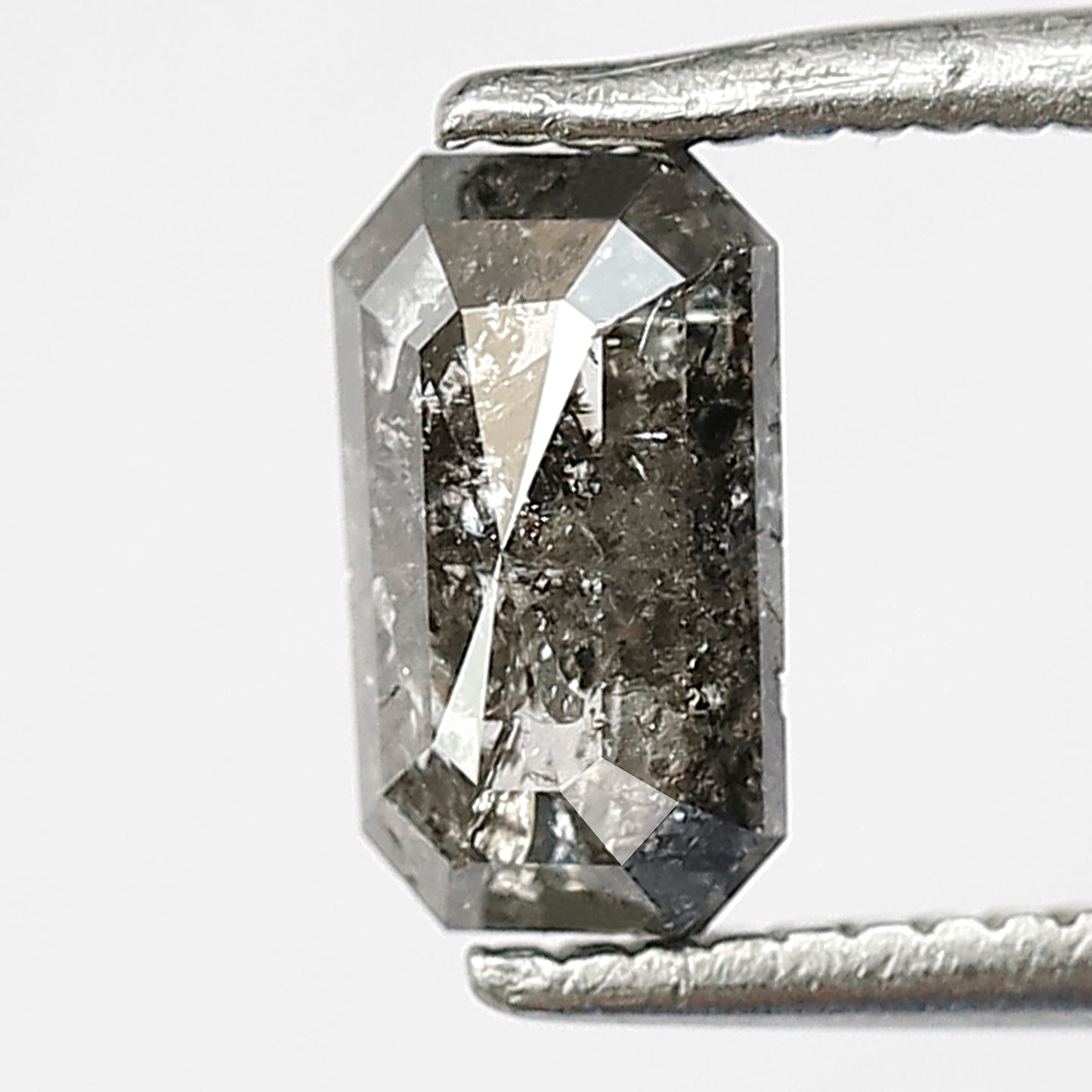 0.86 CT EMERALD Shape Natural loose Diamond 7 mm Emerald  Diamond, Grey Black color salt and pepper perfect cut polished Diamond for rings
