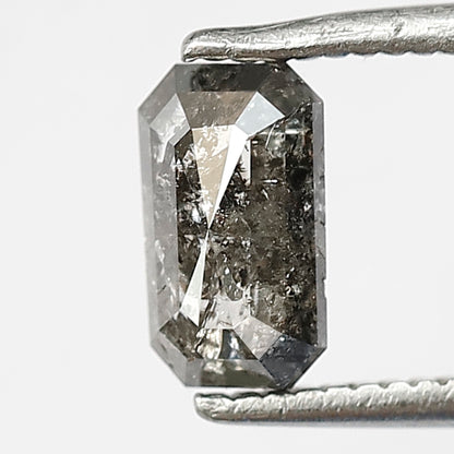 0.86 CT EMERALD Shape Natural loose Diamond 7 mm Emerald  Diamond, Grey Black color salt and pepper perfect cut polished Diamond for rings