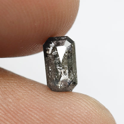 0.86 CT EMERALD Shape Natural loose Diamond 7 mm Emerald  Diamond, Grey Black color salt and pepper perfect cut polished Diamond for rings