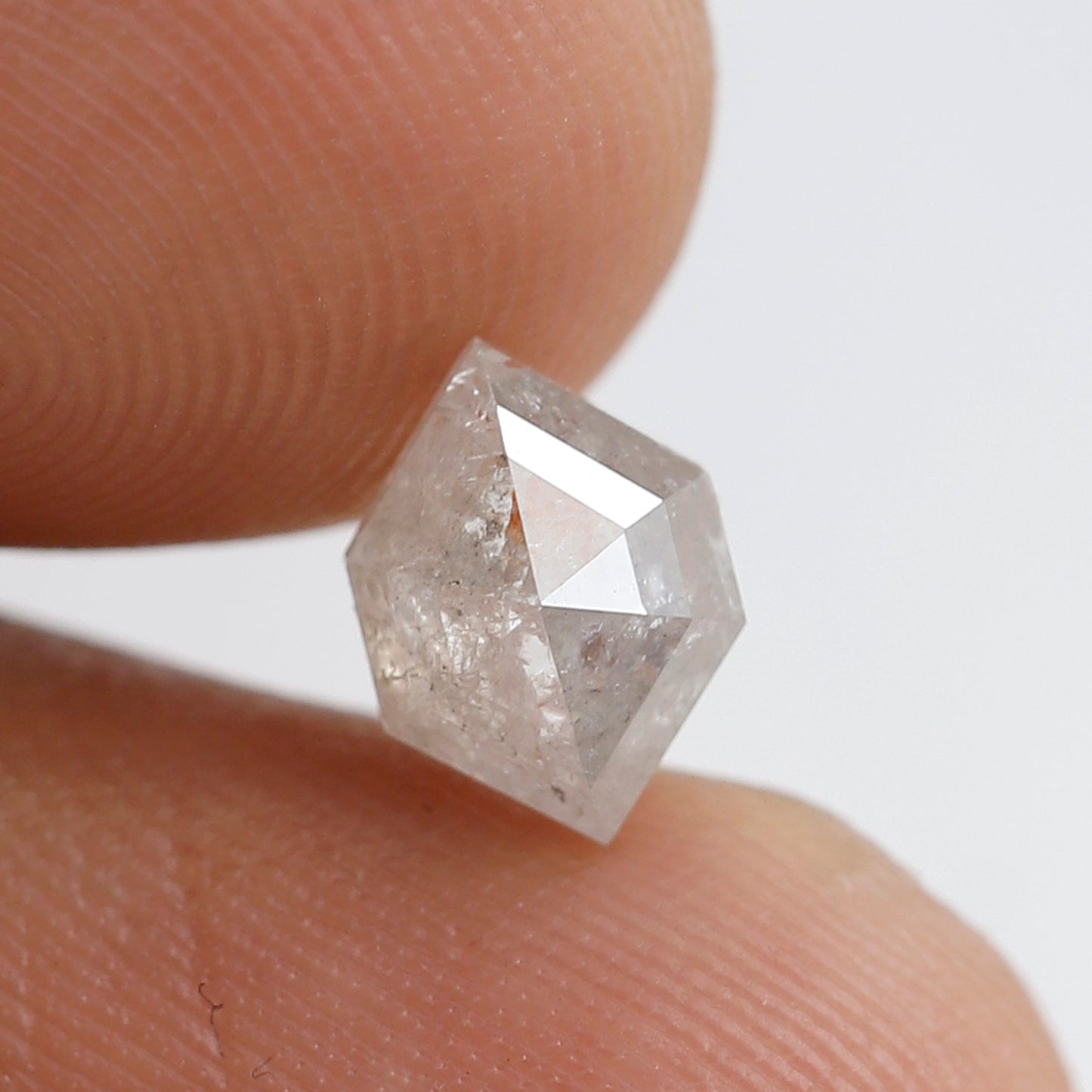 1.24 Ct Hexagon Shape Salt and Pepper Diamond 8 mm Natural Loose Misty White Color Diamond