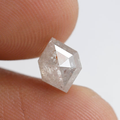 1.24 Ct Hexagon Shape Salt and Pepper Diamond 8 mm Natural Loose Misty White Color Diamond