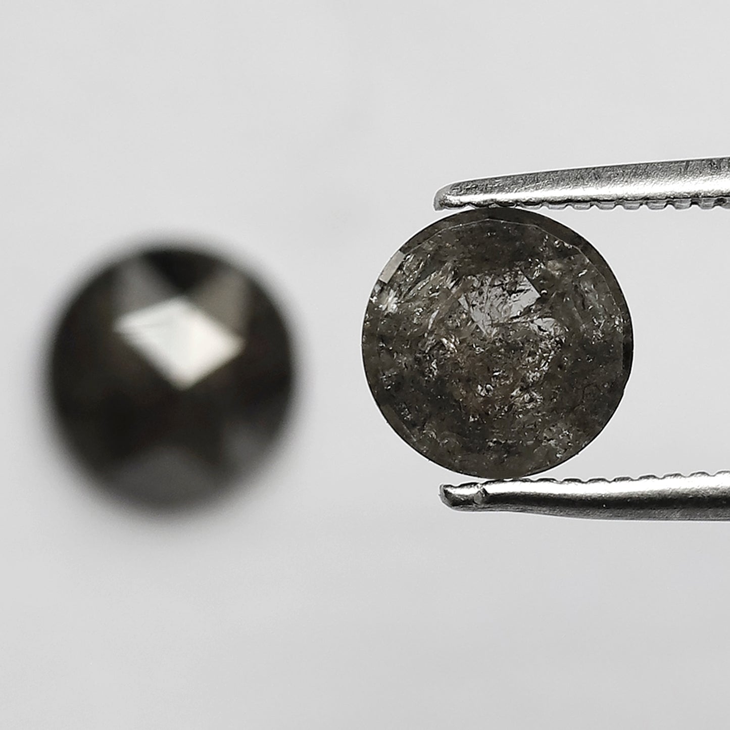 2.28 CT Round Rose Cut Salt and Pepper Diamond Pair, 7.00 x 7.00 mm Natural Gray Black Diamonds for Earrings
