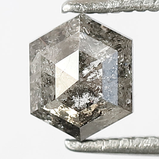 0.95 CT HEXAGON Shape Natural Loose Diamond, grey black color diamond, 6 mm hexagon shape salt and pepper Diamond Vintage Style Ring
