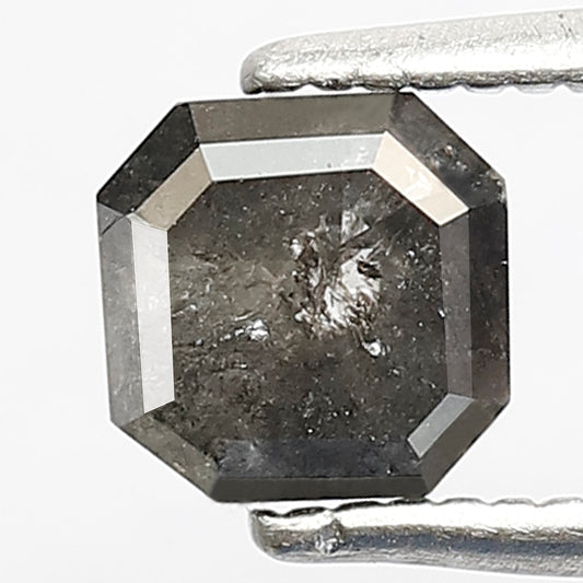 0.92 CT Loose Natural Grey Black Color Diamond Earth Mined Asscher Shape 5.1 MM Salt and Pepper Diamond Engagement Ring