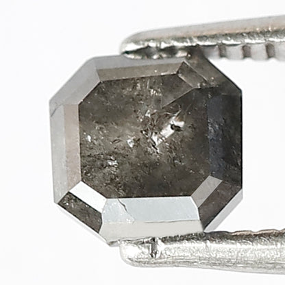 0.92 CT Loose Natural Grey Black Color Diamond Earth Mined Asscher Shape 5.1 MM Salt and Pepper Diamond Engagement Ring