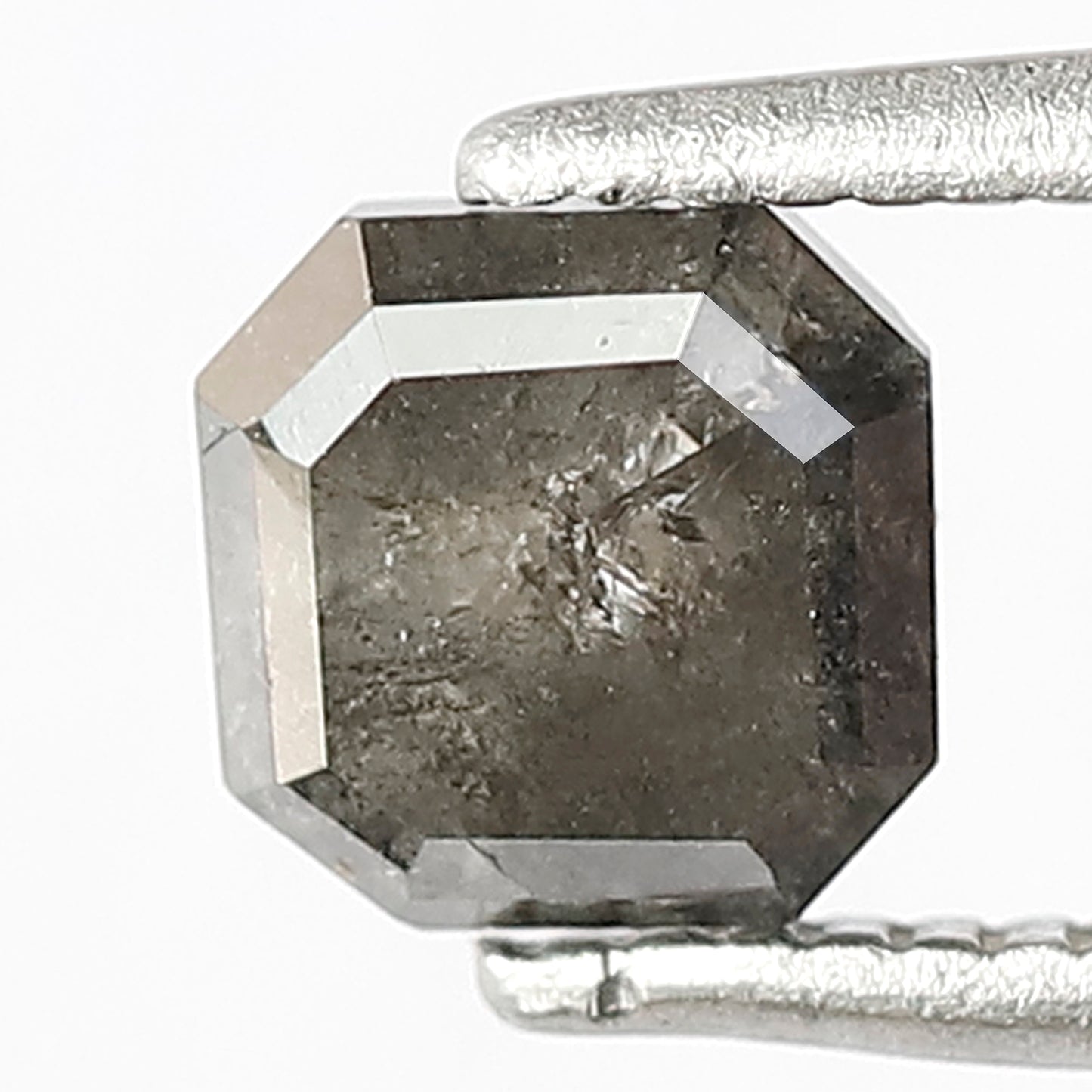 0.92 CT Loose Natural Grey Black Color Diamond Earth Mined Asscher Shape 5.1 MM Salt and Pepper Diamond Engagement Ring