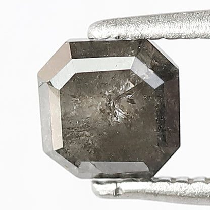 0.92 CT Loose Natural Grey Black Color Diamond Earth Mined Asscher Shape 5.1 MM Salt and Pepper Diamond Engagement Ring