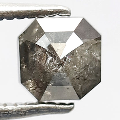 0.92 CT Loose Natural Grey Black Color Diamond Earth Mined Asscher Shape 5.1 MM Salt and Pepper Diamond Engagement Ring