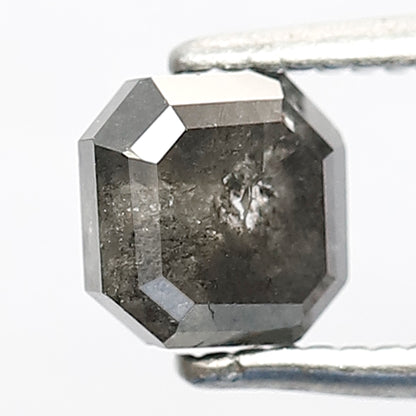 0.92 CT Loose Natural Grey Black Color Diamond Earth Mined Asscher Shape 5.1 MM Salt and Pepper Diamond Engagement Ring