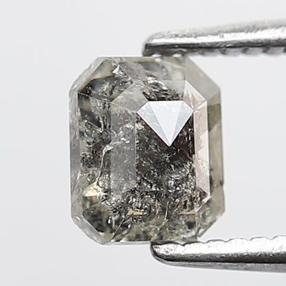 0.59 Ct Emerald Shape Salt and pepper Diamond 5 mm Grey Black Color Natural Loose Diamond