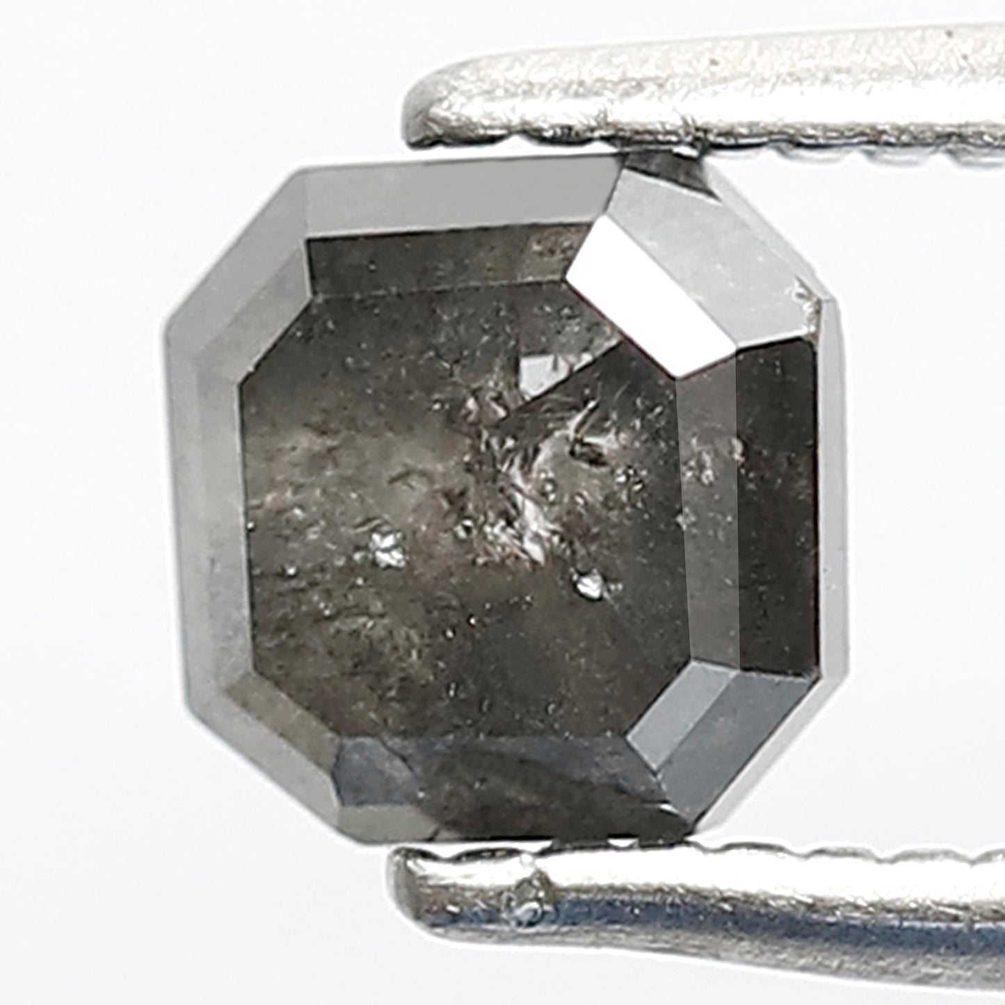 0.92 CT Loose Natural Grey Black Color Diamond Earth Mined Asscher Shape 5.1 MM Salt and Pepper Diamond Engagement Ring