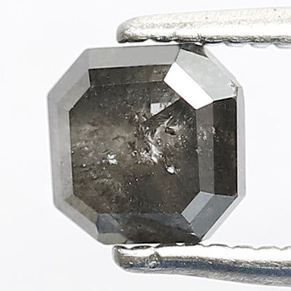 0.92 CT Loose Natural Grey Black Color Diamond Earth Mined Asscher Shape 5.1 MM Salt and Pepper Diamond Engagement Ring