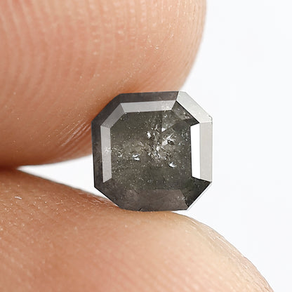 0.92 CT Loose Natural Grey Black Color Diamond Earth Mined Asscher Shape 5.1 MM Salt and Pepper Diamond Engagement Ring