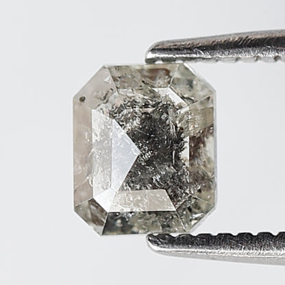 0.59 Ct Emerald Shape Salt and pepper Diamond 5 mm Grey Black Color Natural Loose Diamond