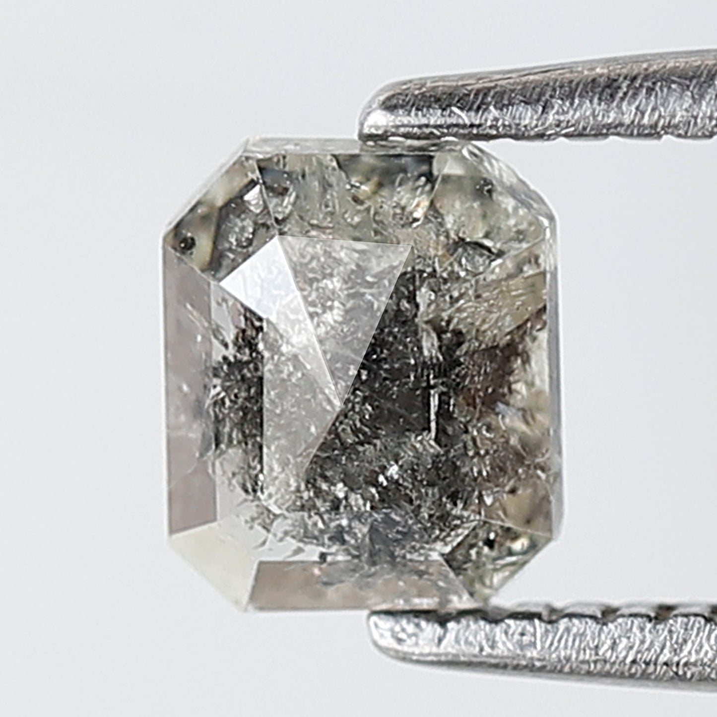 0.59 Ct Emerald Shape Salt and pepper Diamond 5 mm Grey Black Color Natural Loose Diamond