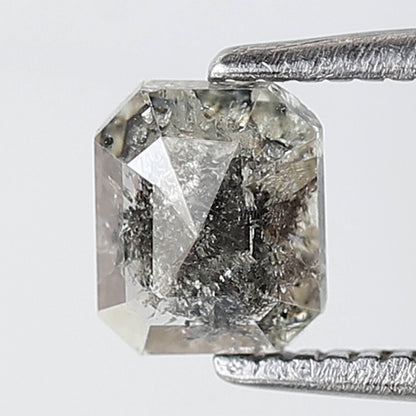 0.59 Ct Emerald Shape Salt and pepper Diamond 5 mm Grey Black Color Natural Loose Diamond